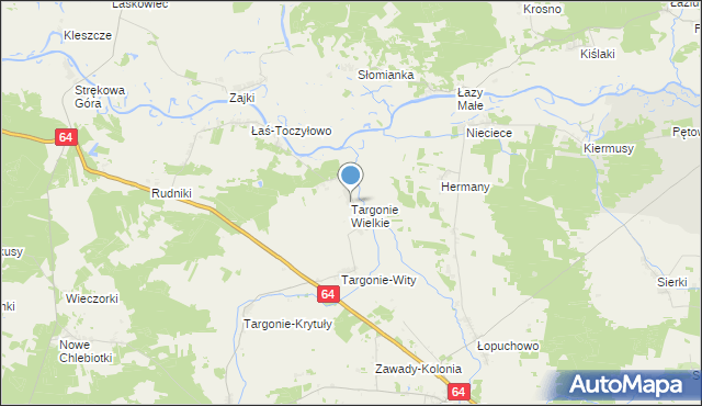 mapa Targonie Wielkie, Targonie Wielkie na mapie Targeo